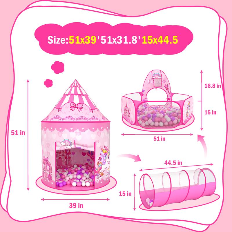 Princess Castle Playhouse Tent with Tunnel and Ball Pit - Includes Balls for Indoor and Outdoor Fun play tent princess tent