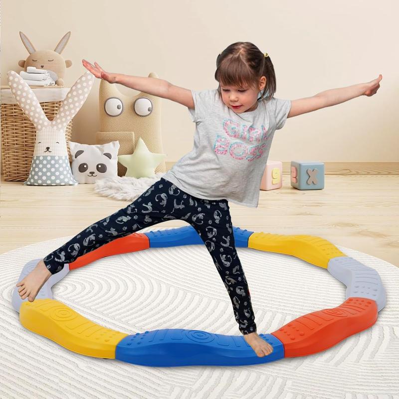 Balance Beams for Kids Non-Slip Stepping Stones Obstacle Course Training Round balance Beam with Sensory Textured Surface and Slip Resistant Floor Rubber Edges