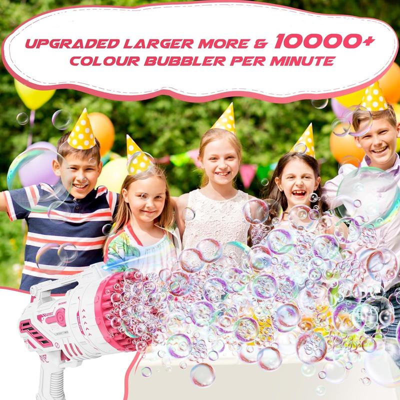 [Hot Sale in Hot Summer] Bubble Machine 69 Holes with Colorful Lights,Bubblegun Machine for Kids and Adults, Suitable for Parties, Gatherings, Camping, Weddings (Include 2 Bottles of Bubble Solution) bubbletoy