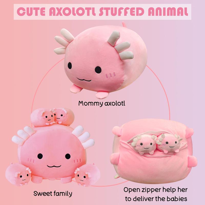 Cute Cartoon Axolotl Plush Toy, Cute Mummy Axolotl Plush Toy with 4pcs Baby Axolotl Plushie in Her Tummy, Stuffed Animals Pillow Gifts, Birthday Gifts