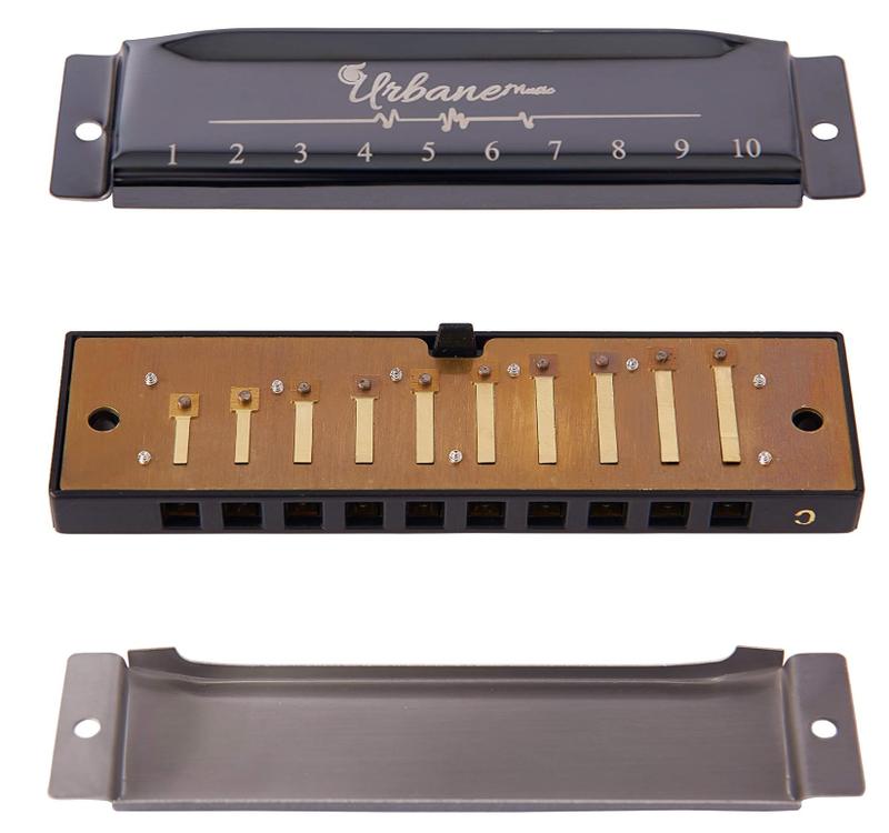 Harmonica 10 Holes 20 Tunes Mouth Organ Blues Deluxe Harmonica, Key of C for Beginner, Adults, Kids Gift, Black