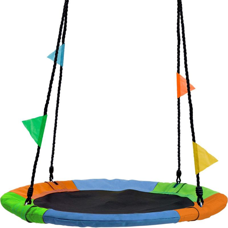 Multi-color Saucer Mat Swing for Kids with Flags - Durable Ropes for Outdoor Play