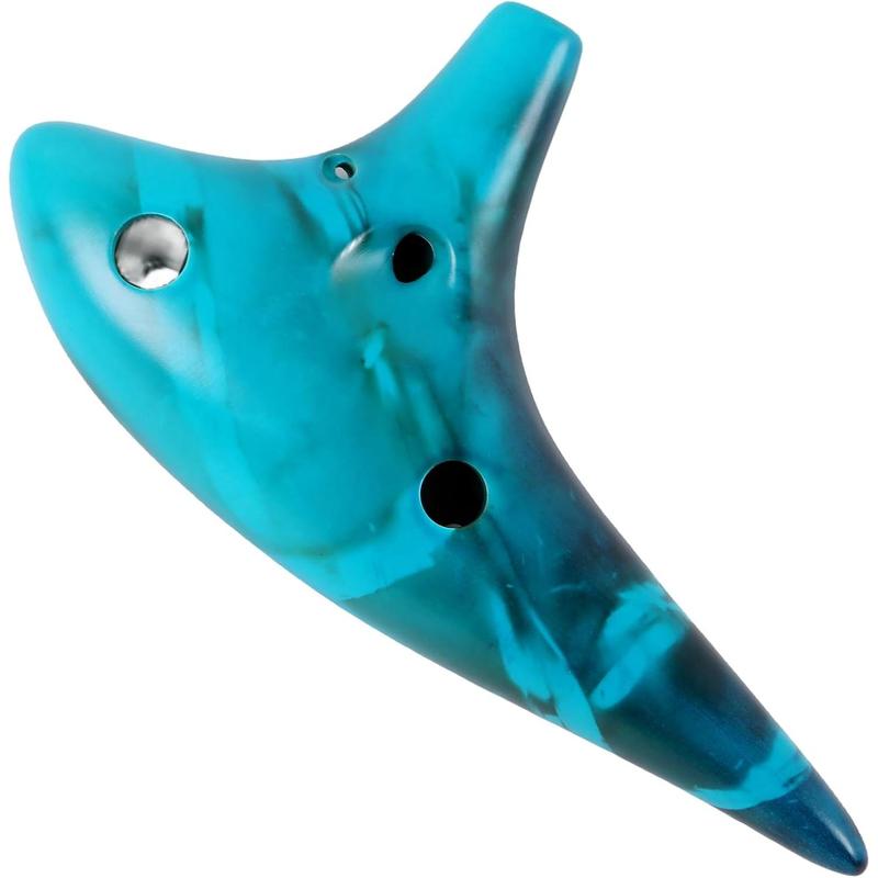 Ocarina 12 Hole Alto C Smokey Straw Fired Ceramic Ocarina with Song Book for Beginners, (Blue)