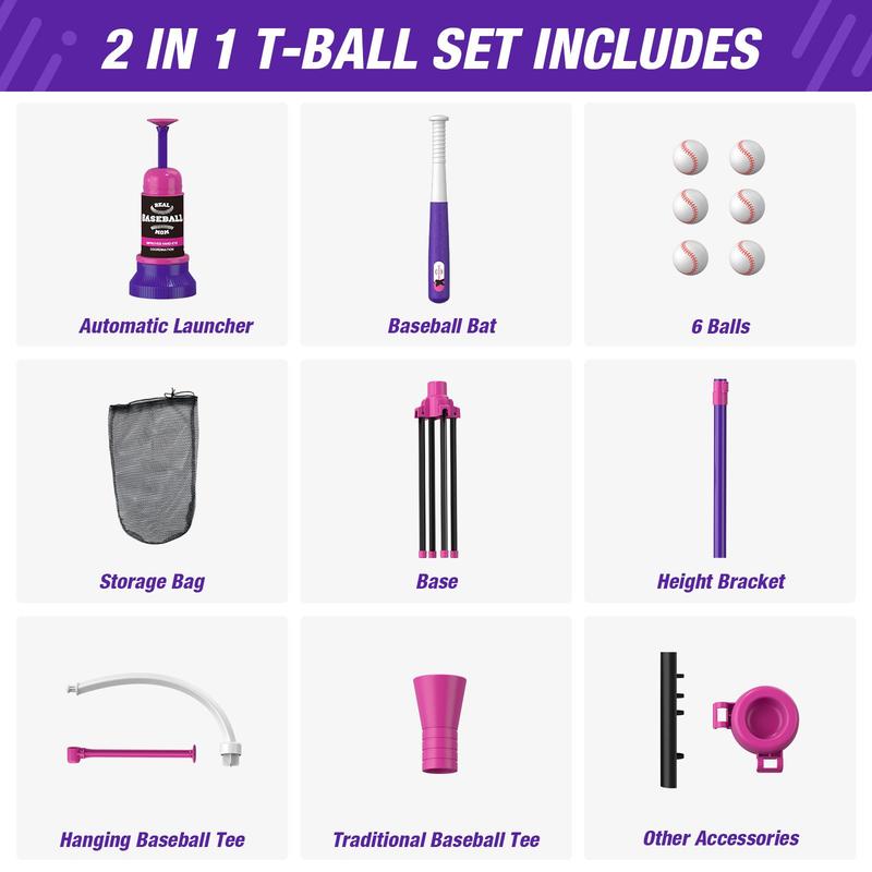 3 in 1 Baseball Toy Set, 1 Set Adjustable Height Baseball Toy with 6 Counts Baseballs, Indoor & Outdoor Sports Toy for Kids, Stocking Fillers Gift