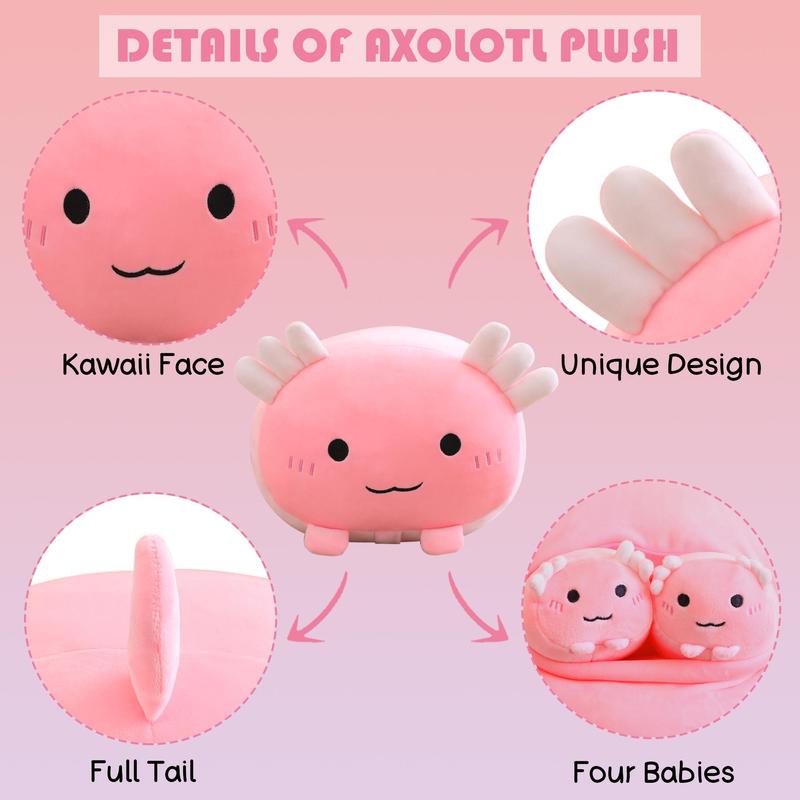 Cute Cartoon Axolotl Plush Toy, Cute Mummy Axolotl Plush Toy with 4pcs Baby Axolotl Plushie in Her Tummy, Stuffed Animals Pillow Gifts, Birthday Gifts