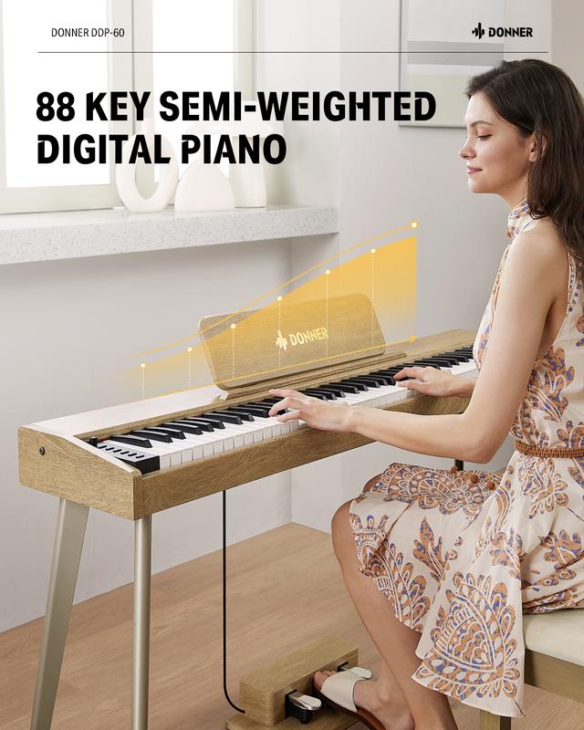 Donner DDP-60 Wooden 88-Key Semi-Weighted Upright Digital Piano with 3-Pedal for Beginner