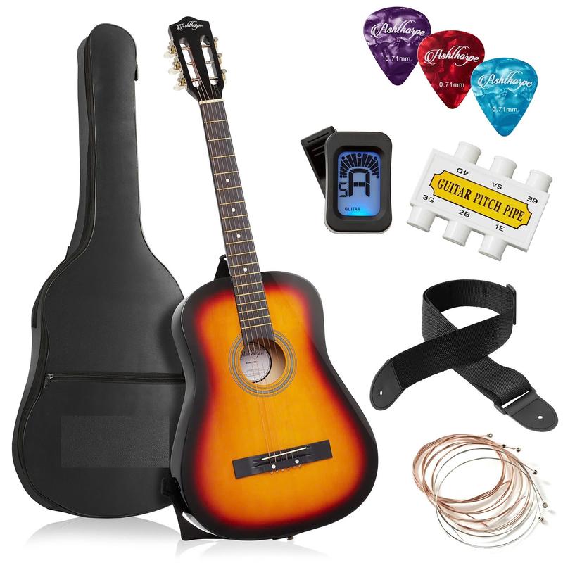 38-Inch Beginner Acoustic Guitar Starter Package, Natural, Red - YOUTH MUSIC