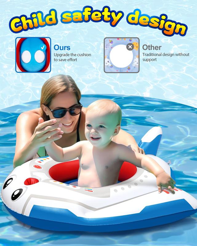 Pool Lounge Float, Inflatable Toddler Foldable Mini Pool Toy for Boys, Outdoor Ride-on Airplane Swimming Pool Toy