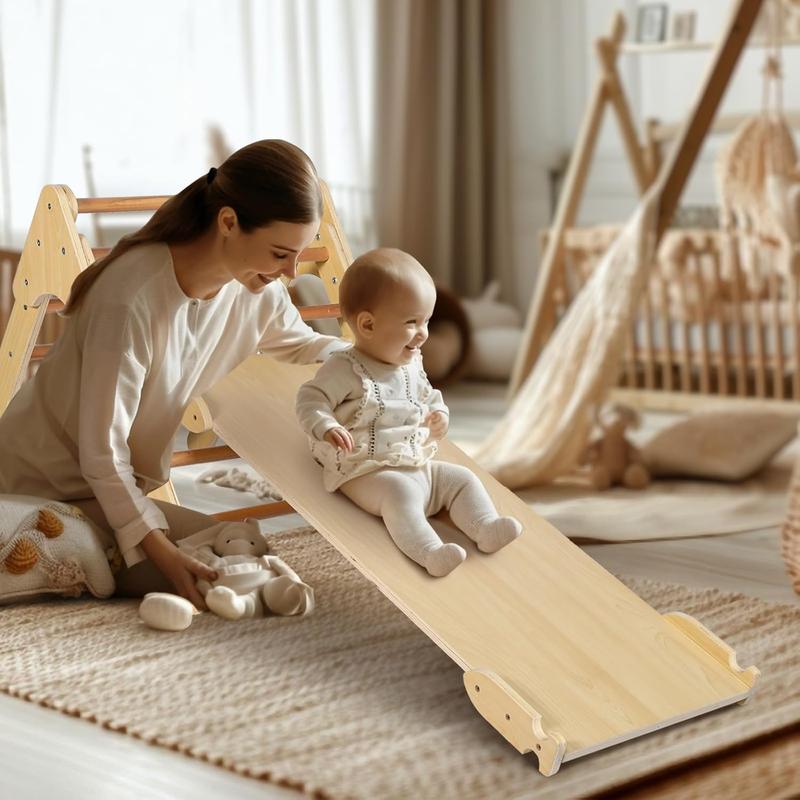 Pikler Triangle Set, 5 in 1 Kids Wooden Montessori Climbing Toys, Arch Climber, Rocker, Climbing & Sliding Ramp, Climbing Triangle, Indoor Outdoor Playground Gym Set for Toddlers