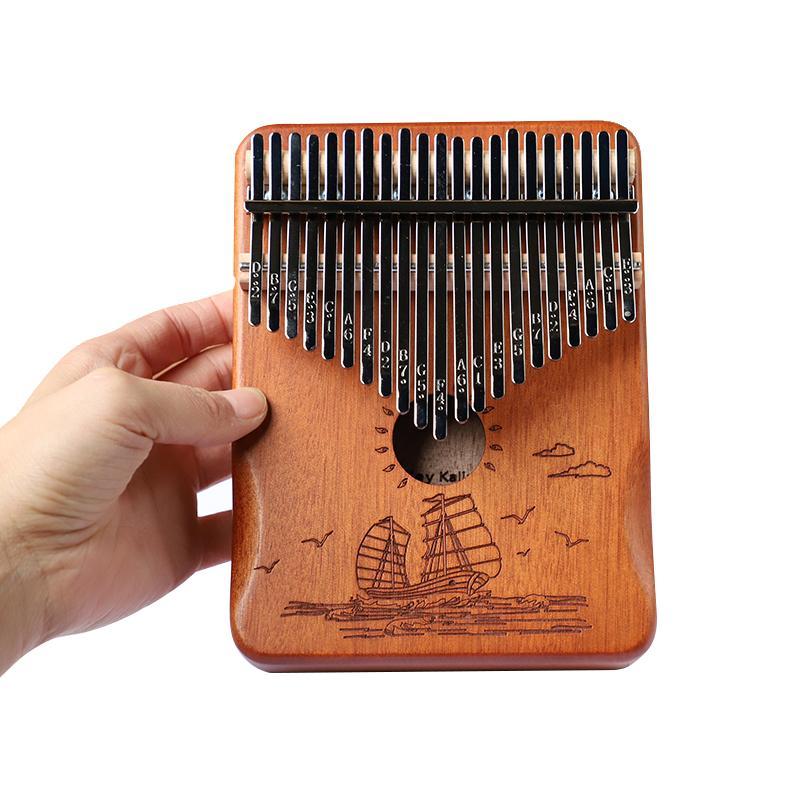 21 Key Kalimba Thumb Piano, Sailboat & Sea Pattern Finger Piano with Tuning Hammer, Portable Musical Instrument for Beginners