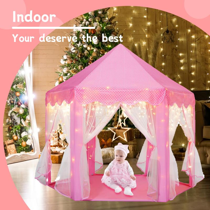 Princess Large Castle Play Tent House with Lights for Girls – Pink Playhouse, Perfect Birthday Toy Gift and Indoor Outdoor Game Kids  Tent