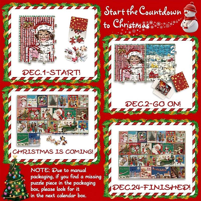 Christmas Advent Calendar Puzzle 1000 PCS for Adult, Christmas Countdown Calendar 2024 Jigsaw Puzzle, Holiday Santa Puzzle with 24 Boxes Advent Calendar