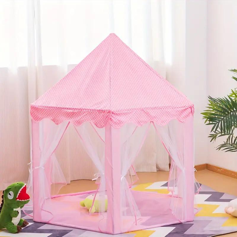 Hexagonal Play Tent, Portable Princess Castle Tent with Curtain, Large Theatre Tent for Indoor & Outdoor, Interactive Game Props