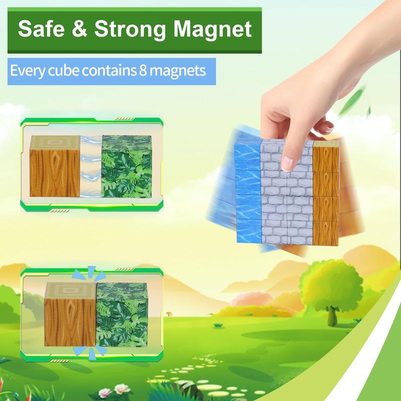 Magnetic Blocks-Build 110PCS Mine Magnet World Set Toys for Boys & Girls Age 6 7 8 9 10, STEM Montessori Stacking Building Toys for Toddlers Fidget Cubes Sensory Toy for Kids(Jungle)