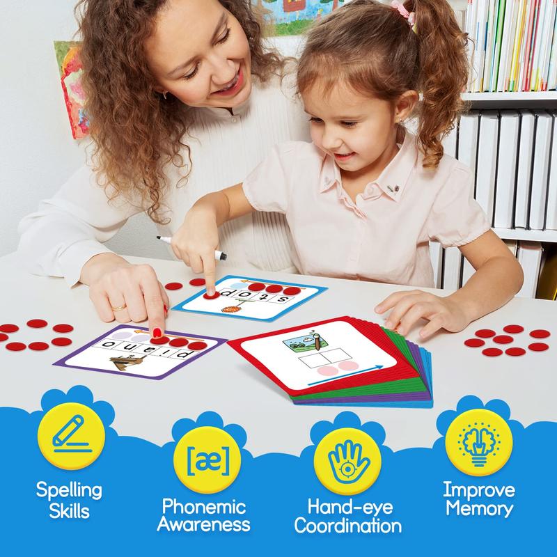 Elkonin Boxes Phonemic Awareness Phonics Games, Reading Spelling Sound homeschooling Manipulatives Sight Word Flash Cards