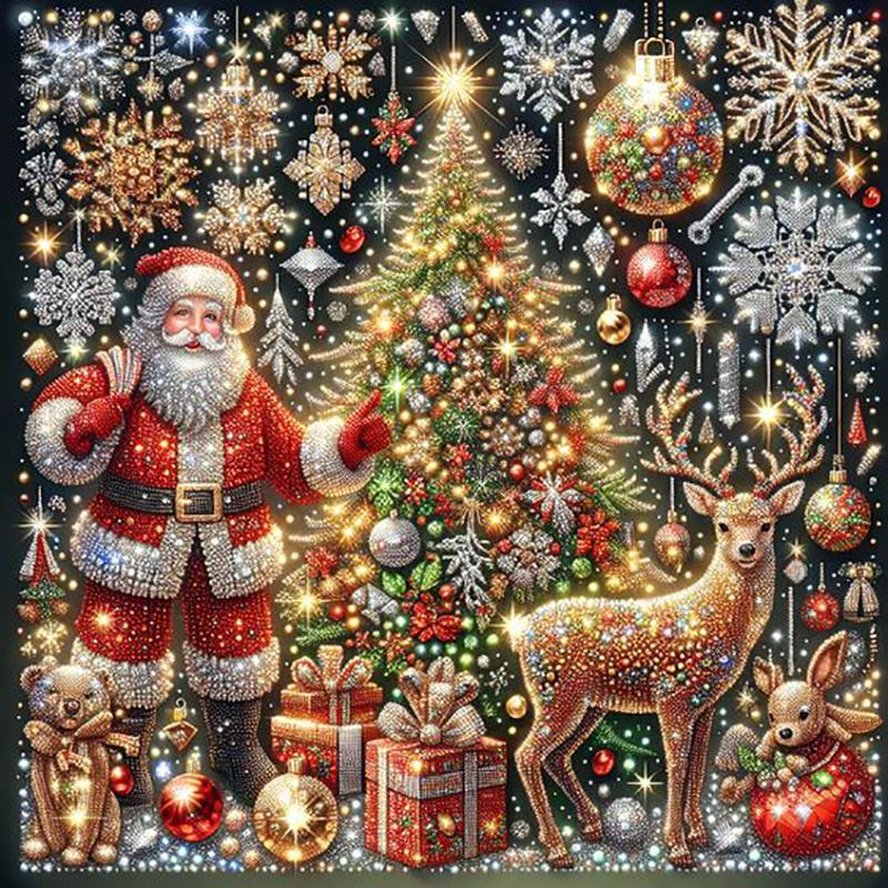 Santa Claus & Christmas Tree & Deer Pattern DIY Diamond Arts Colorful Painting Kit without Frame, 1 Set DIY 5D Diamond Art Colorful Painting for Home Wall Decor