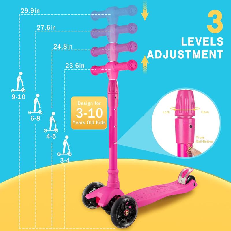 Scooters for Kids Age 3-5, Kick Scooter for Boys Girls Toddlers, 4 Adjustable Height, AEBC-9 Bearing, 3 Light Up Wheels, Outdoor Activities for Children from 3 to 12 Years Old