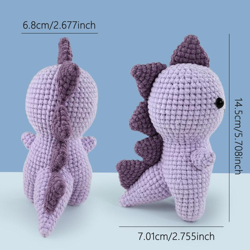 Mini Dinosaur Design Crochet Kit, Cute Dino Crochet Starter Kit for Beginners & Lovers, DIY Knitting Supplies Including Scissors, Crochet Hooks, Yarns, Colorful Crochet Stitches