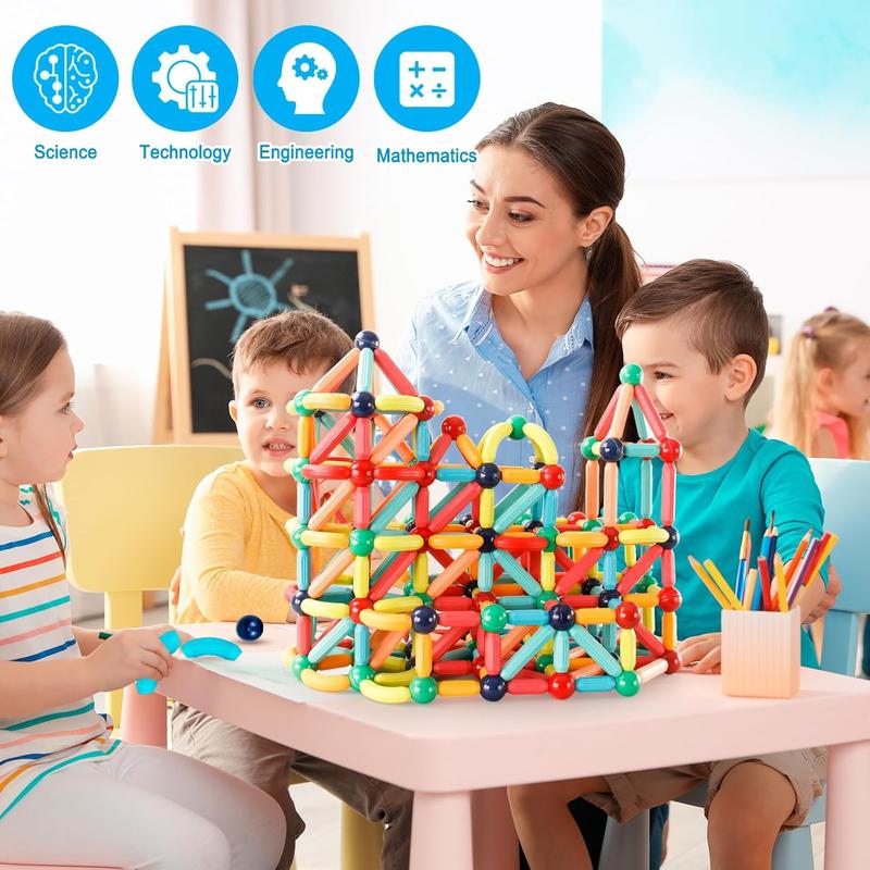 Magnetic Building Blocks STEM Educational Toy for Kids Montessori Learning Sticks and Balls,Preschool Sensory Toys for Toddlers, Gift for 3 Year Old Boys & Girls