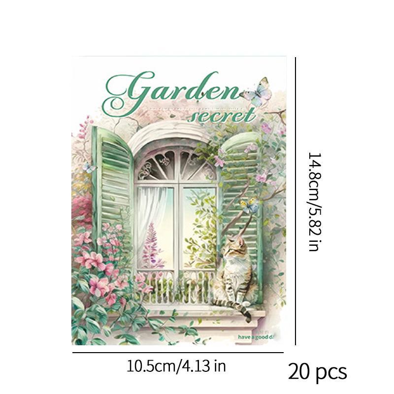 Garden & Flower Pattern Sticker Book, 20pcs Large Size Sticker Album, DIY Decorative Sticker for Scrapbooking & Journal Making