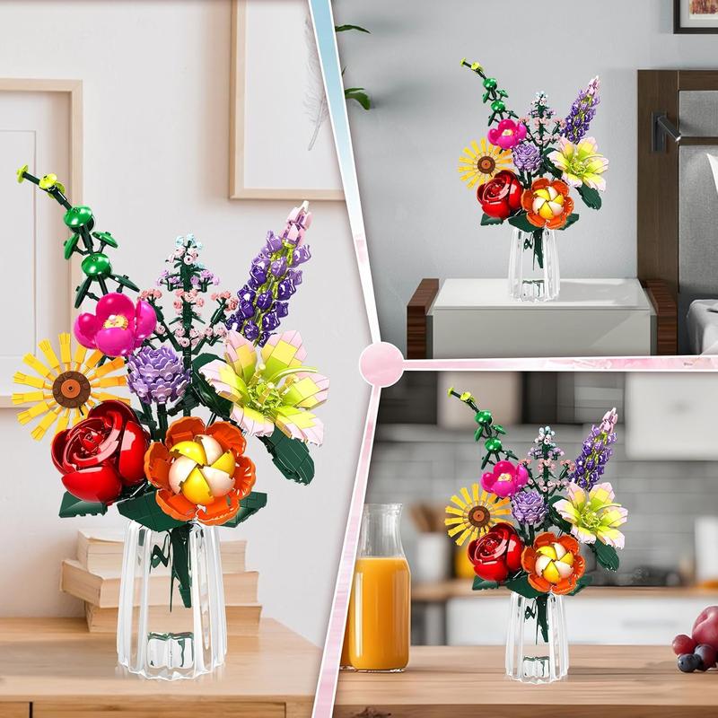 Flower Bouquet Building Set, Elegant Office and Home Decor, 861 count  DIY  Bouquet, Ideal Gift for Birthday or Mother's Day, Flower Bouquet for Boys and Girls 6+, No Vase