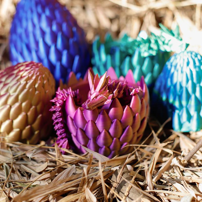 3D Printed Dragons - Ideal Gift for Men, Dungeons & Dragons Enthusiasts - Adjustable Joints, Random Color Combinations (1. Dragon Mom 24 inches, 2. Dragon Baby 12 inches + Dragon Egg)