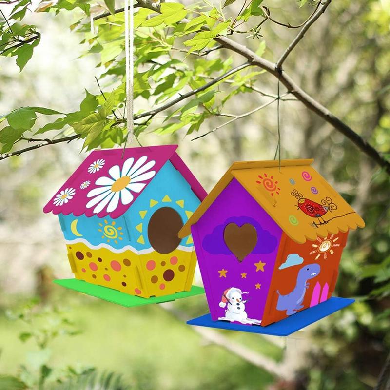 4-piece set of bird house crafts suitable for children aged 5-8-12, DIY bird house kit that children can build, 3+summer painting art and craft projects, Christmas gifts for boys and girls