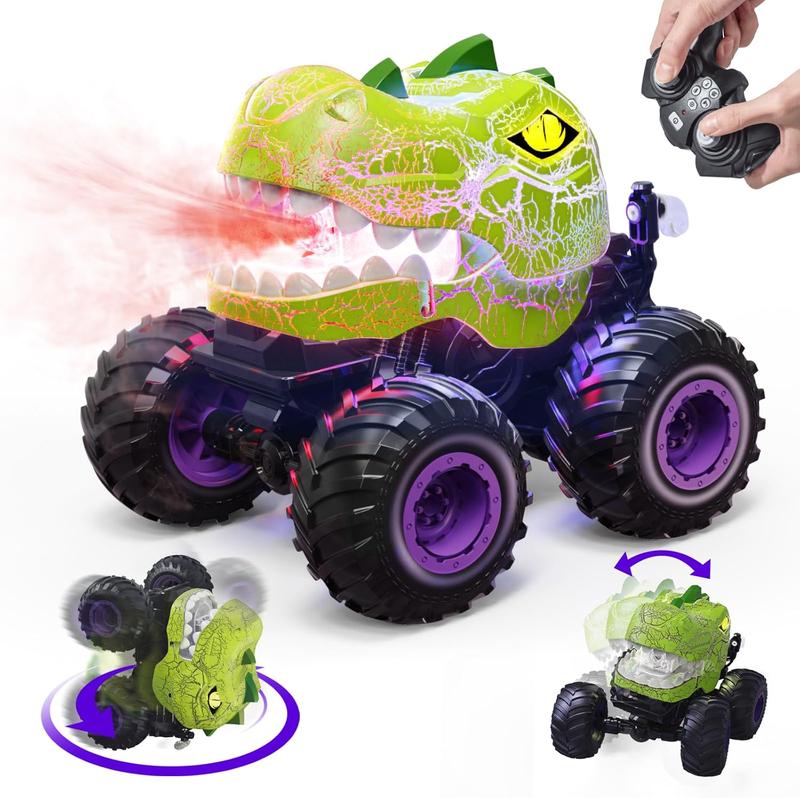 Dinosaur Remote Control Car, 360° Rotating RC Stunt Car Dinosaur Truck Toys With Spray, Light & Sound, 2.4GHz All Terrain RC Cars For Boys Birthday Gifts