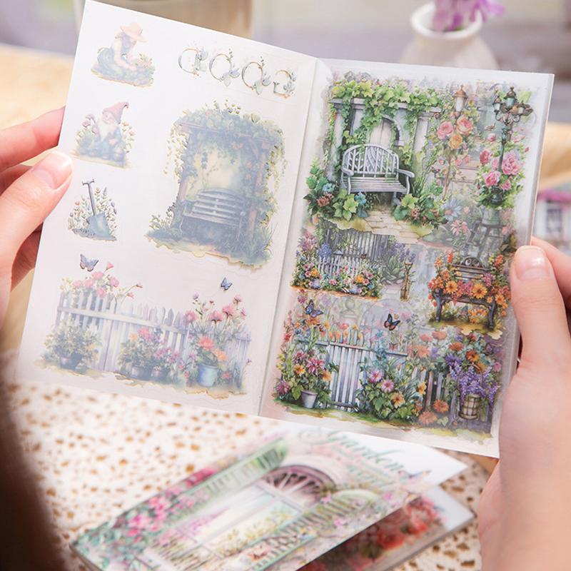 Garden & Flower Pattern Sticker Book, 20pcs Large Size Sticker Album, DIY Decorative Sticker for Scrapbooking & Journal Making