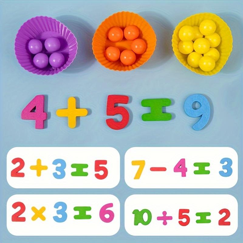 Montessori arithmetic toys for children, colorful silicone digital learning game set with beads, chopsticks and spoons - educational toy set for kindergarten