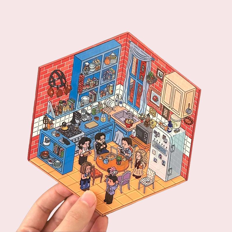 3D Miniature Scene Sticker | Friends Monica's Kitchen | Room Sticker | DIY Holiday Gift for Scrapbooking | Craft Project | Sticker Book Journalkit