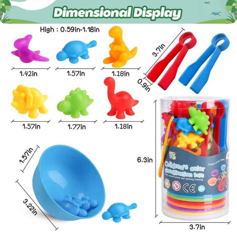 Counting Dinosaur Matching Toys with Sorting Bowls Montessori Preschool Educational Activities Learning Color Sorting Fine Motor Skills Sensory Toys Birthday Gift for 3 4 5 Year Old Boys Girls