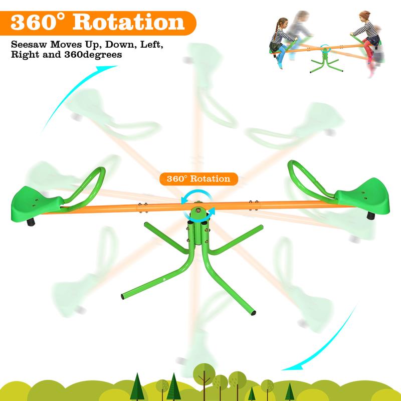 360 Degree Rotation Outdoor Kids Spinning Seesaw Sit and Spin Teeter Totter Outdoor Playground Equipment Swivel Teeter Totter for Backyard