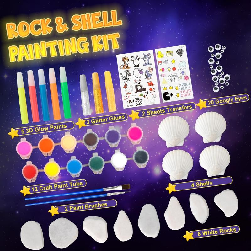 Sea Shell & Rock Painting Kit Glow in The Dark Creative Craft Kits Art Supplies for Kids Arts & Crafts Toys for Boys and Girls Ages 6-12 Art Painting Gift for Birthday Activities