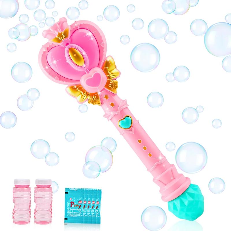 Tlkiaa Bubble Wand for Kids, Princess Heart Bubble Machine Blower Maker Wand with Light, Easter Basket Stuffers Outdoor Toys Gifts for 1-8 Years Old Toddlers Little Girls Include Bubble Solution rocket bubble wubble bubble balls bath bubblemachine