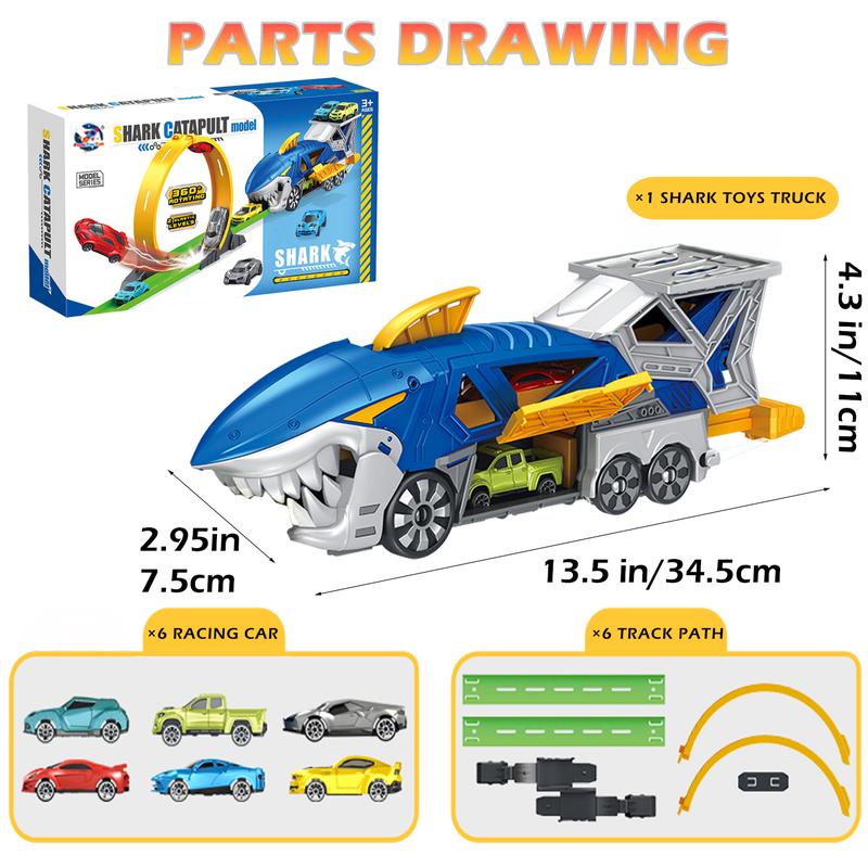 Shark Toy Car Track Set, Loop and Launcher Race Car Toys, Truck for 3-9 Year Old Boys and Girls