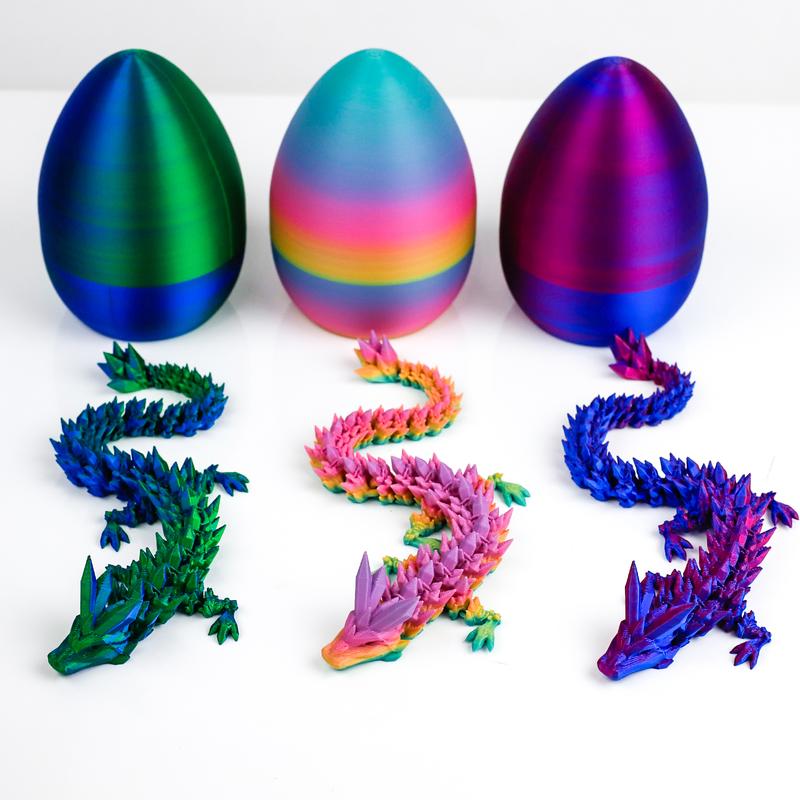 3D Printed Dragons - Ideal Gift for Men, Dungeons & Dragons Enthusiasts - Adjustable Joints, Random Color Combinations (1. Dragon Mom 24 inches, 2. Dragon Baby 12 inches + Dragon Egg)