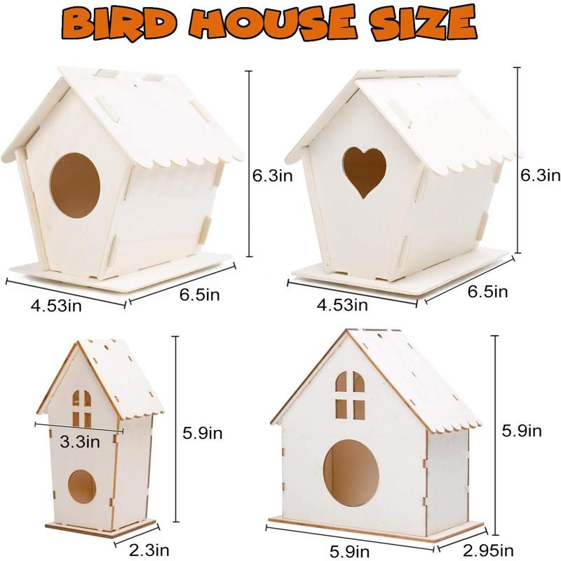 4-piece set of bird house crafts suitable for children aged 5-8-12, DIY bird house kit that children can build, 3+summer painting art and craft projects, Christmas gifts for boys and girls