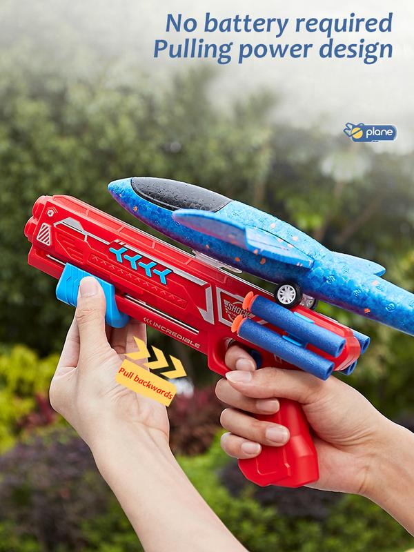 Soft Shell Aircraft Launcher(Three Playgame in One),Blue Plane and Red Launcher for kids outdoor play fly toy