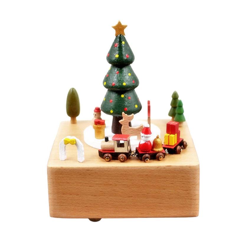 Carousel Music Box Wooden Christmas Ornament Rotary Train Musical Box Home Decoration Accessories For Birthday Gifts Valentine' holiday gift Naughty Santa kids  ornaments decor christmas celebration