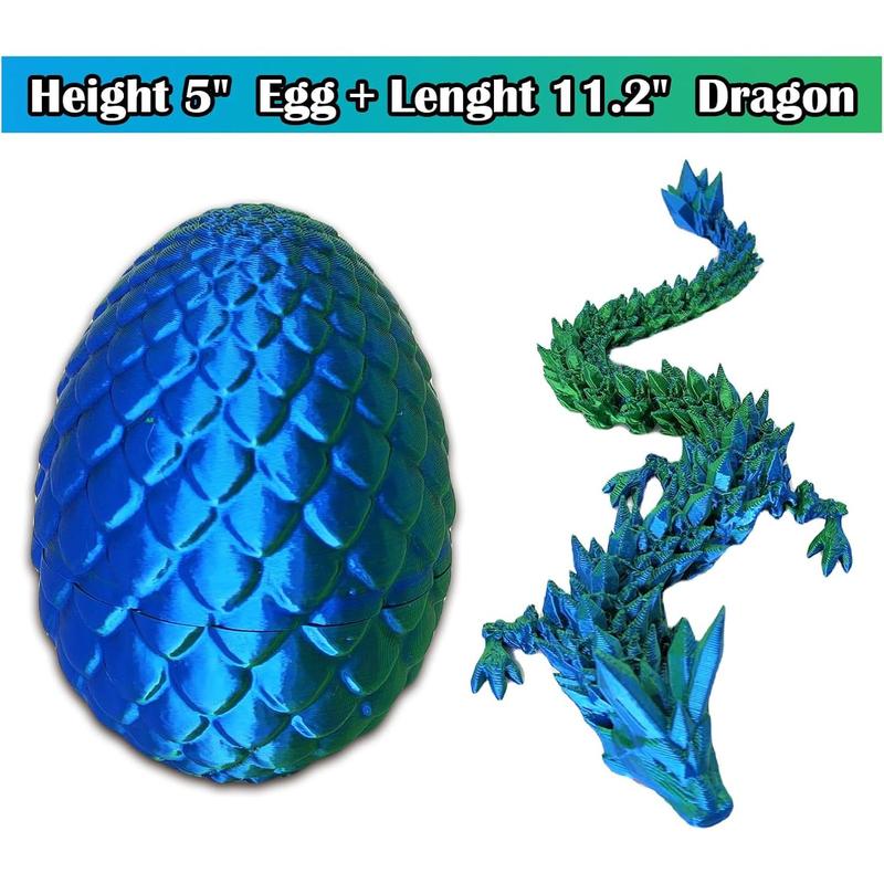 3D Printed Mystery Dragon Egg, 3D Printed Articulated Dragon Eggs with Dragon Inside, Crystal Dragon Adults Toy (Laser Green)