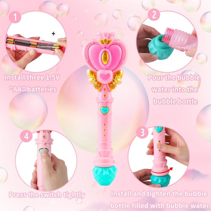 Tlkiaa Bubble Wand for Kids, Princess Heart Bubble Machine Blower Maker Wand with Light, Easter Basket Stuffers Outdoor Toys Gifts for 1-8 Years Old Toddlers Little Girls Include Bubble Solution rocket bubble wubble bubble balls bath bubblemachine