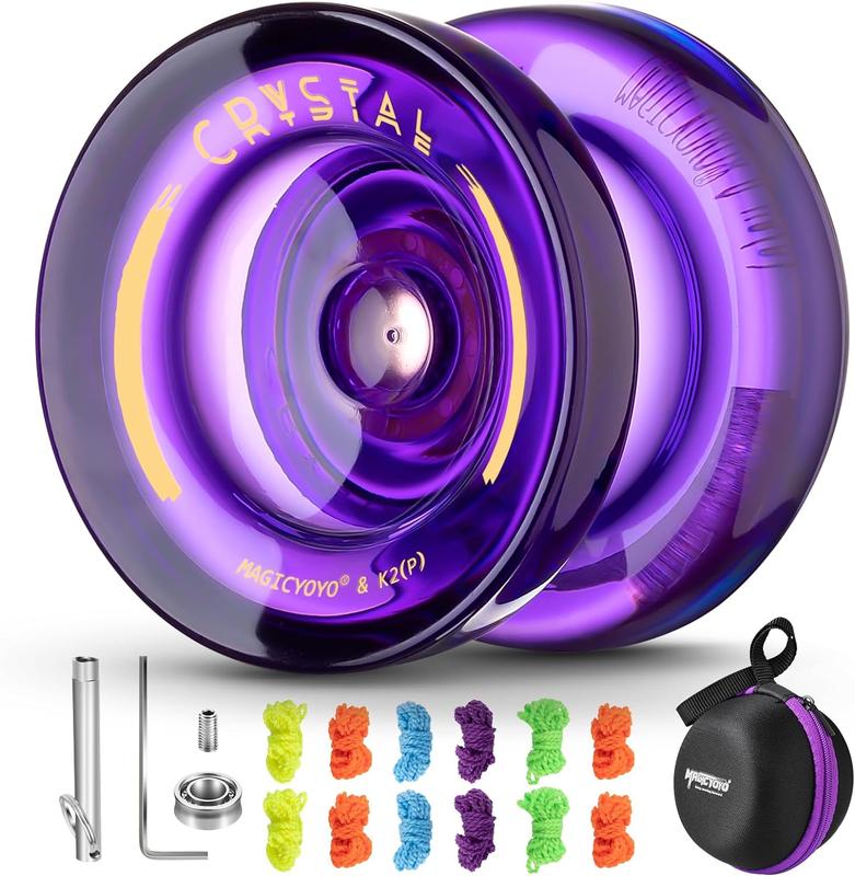 MAGICYOYO K2 Crystal - Professional Responsive Yoyo for Kids Beginners with Extra Unresponsive Yoyo Bearing, Pro Plastic Trick Yoyo for Adults+12 Yoyo Stings+Bearing Removal Tool+Storage Bag