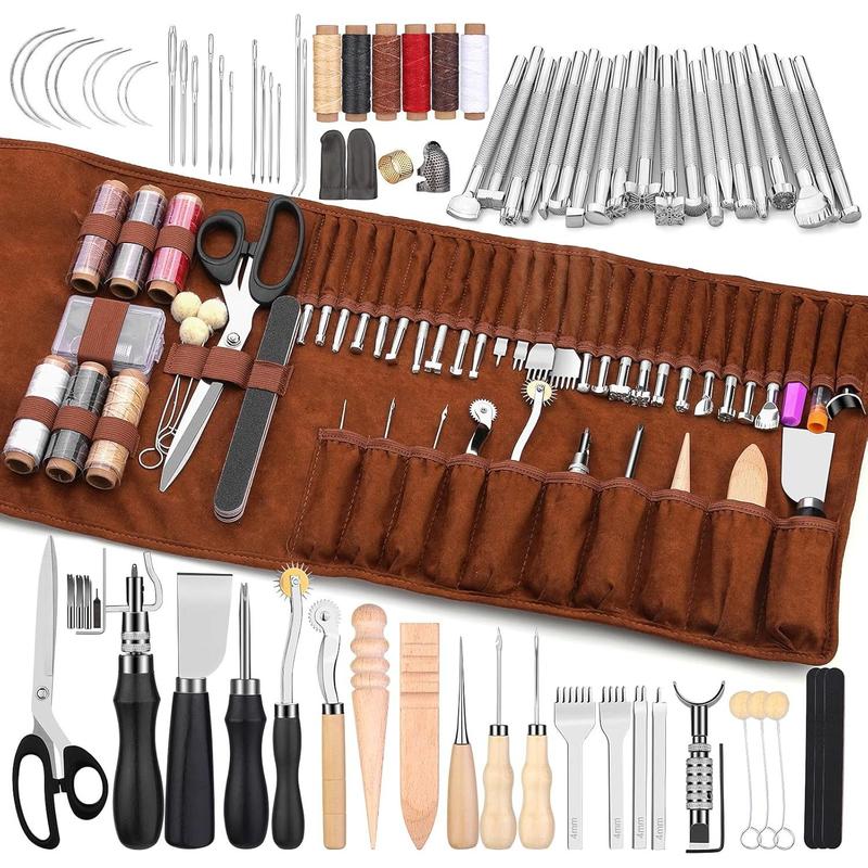 Leather Craft Tools Leather Working Tools Kit with Custom Storage Bag Leather Carving Tools Leather Craft Making for Cutting Punching Sewing Carving Stamping Leather Tooling Kit