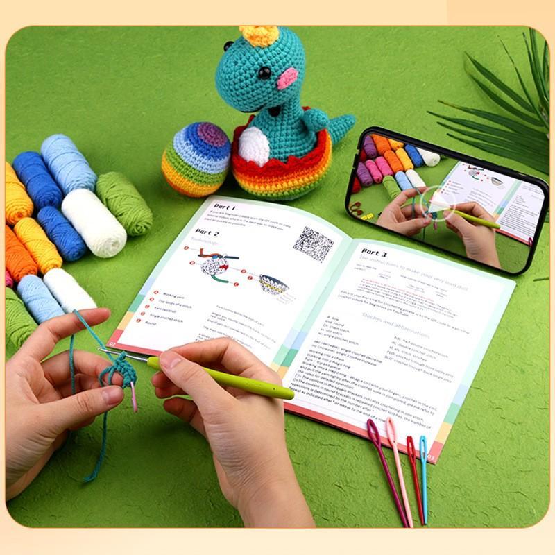 DIY Crochet Kit, 1 Set Cute Dinosaur & Egg Crochet Kit, DIY Handmade Knitting Kit for Christmas Gift, Crochet Starter Kit for Beginners, DIY Gift for Friends