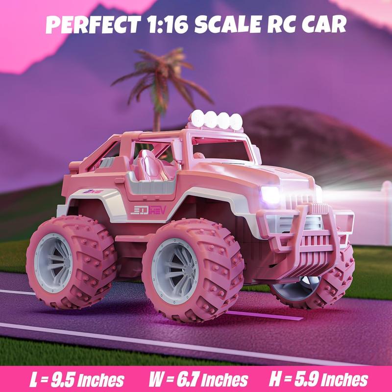 BEZGAR Remote Control Car for Girls, 1:16 Pink RC Cars with 4 Windmills, 2.4GHz with LED Lights, 80 Mins Play with Rechargeable Battery, Truck Jeep Toys, Christmas Gift for Children 4+ cars kids