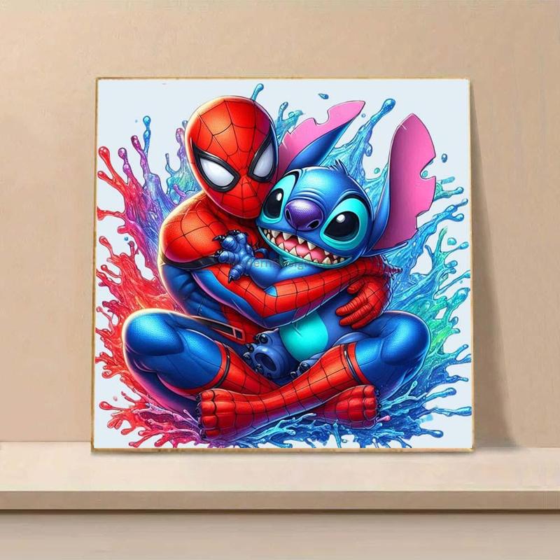 Spider-man & Stitch Pattern DIY Diamond Arts Colorful Painting Kit, 5D Round Diamond Arts Colorful Painting for Home Bedroom Wall Decor