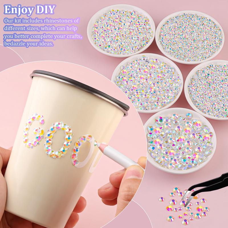 25000Pcs Resin Jelly Rhinestones with Tweezers for Crafting, Transparent AB Non Hotfix Flatback Gems, Bedazzling Crystal with 3Pcs 10ml B7000 Jewelry Glue for DIY Crafts Clothing Tumblers Shoes Fabric, DIY Manicure Materials for Nail Art Decoration