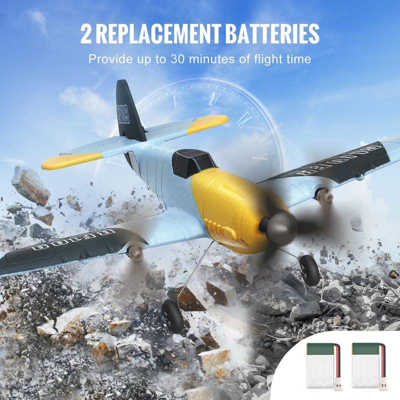 VEVOR RC Plane, 2.4GHZ 3 Channel Remote Control Airplane with 6-Axis Gyro Stabilizer, Ready to Fly Fighter Aircraft Plane Toy with 2 Batteries, Easy to Fly RC Glider for Adults Kids Beginners Boys Christmas gift