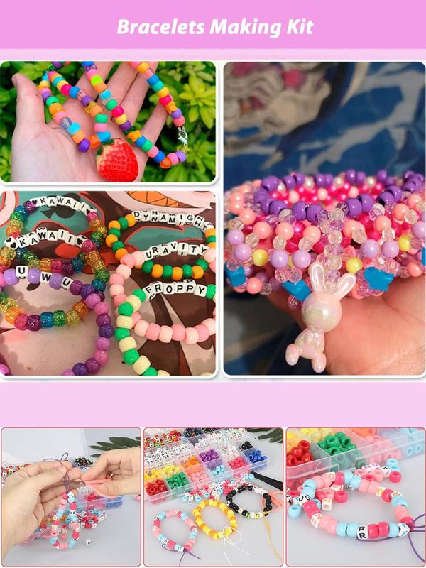 Colorful DIY Beads Kit, Including Pony Beads & Letter Print Beads, Bracelet Jewelry Making Kit, School Supplies Arts and Crafts for Kids Toys Birthday Gift